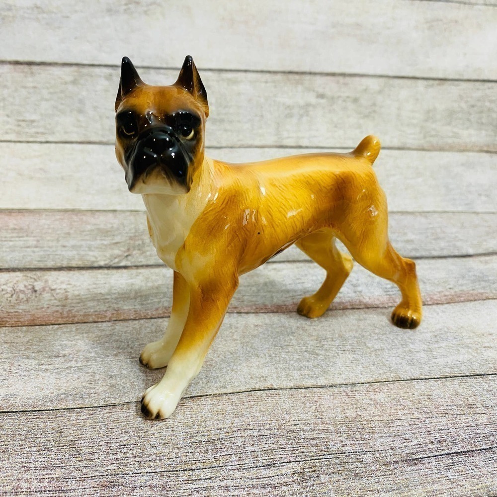 Vintage Norcrest Japan Porcelain Standing Male Boxer Dog Figurine